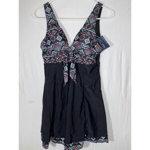 Summer Mae Women's One Piece Swimsuit Tummy‎ Control Black Tribal Print V-Neck